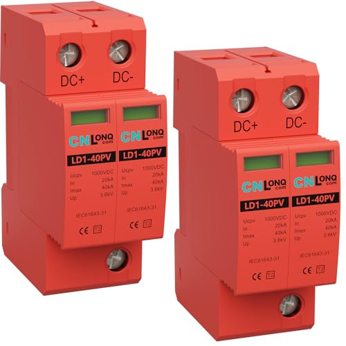 CNLonQcom 2P 40KA Voltage Surge Protector DC 1000V Solar PV Lightning Arrester Device for Rv, Home...
