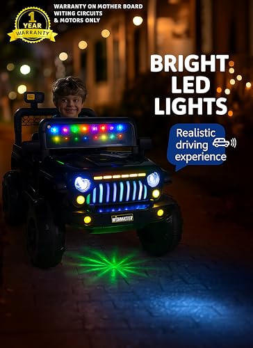 Image of Wishmaster Kids Electric Ride-On Jeep, 12V Battery Powered, Remote Control, Music & Lights, 130 x 83 x 76 cm, Army Green, Ages 3-8 Years (Plain Color's, Black)