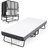 CAIYUN Letto pieghevole 190 x 100 cm (misura singola) con materasso in memory foam di alta qualità da 13 cm – Pratico letto giornaliero e ospiti per adulti con ruote girevoli e copertura antipolvere