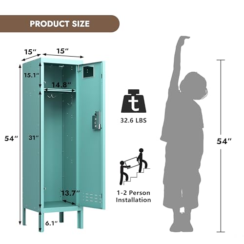 Image of BUTISOW Metal Kids Locker,Metal Cabinet Storage Lockers,Lockable for Employees with Door,54 inch Height Steel Locker,Lockable Steel Locker for Children's Room, Playroom, School,Gym