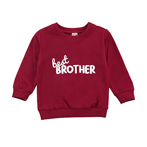 Toddler Baby Boy Girl Fall Clothes Long Sleeve Letter Print Tops Pullover Sweatshirt Little Brother Sister Outfits (Wine Red, 3-4 T)