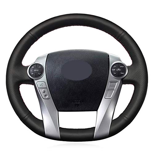 MEWANT Steering Wheel Cover Durable Black Genuine Leather Steering Wheel Protector Wrap for Toyota Prius 30(XW30) 2009-2015 Prius C(US) 2012-2017 Prius V(US) 2012-2017 Aqua 2014-2015