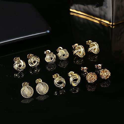 Dolotta 6Pairs Gold Knot Earrings For Women 14K Gold Plated Love Knot Hammered Woven Ball Stud Earrings Simple Post Earrings For Teen Girls Bridesmaids Gifts #TOP5