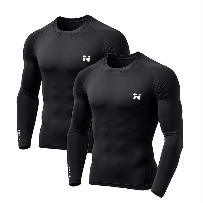 Image of NINQ Men's 1 Or 3 Pack Compression Shirts Long Sleeve, Base-Layer Quick Dry Workout T Shirts Sports,Gym, Running T-Shirt (Medium, Black 2)