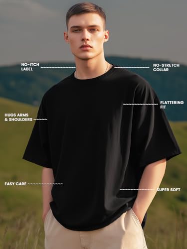 Image of Nobero Men's Oversized Graphic T-Shirt for Men | Soft Cotton | Drop Shoulder Relaxed Fit | Printed Casual Tshirt for Men
