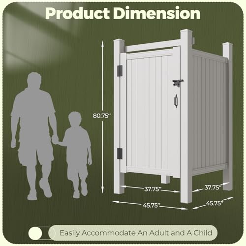 EROMMY 80.75\"H x 45.75\"W x 45.75\"L White PVC Outdoor Shower Enclosure with Door, Weatherproof Privacy Stall for Pool & Beach, Durable Vinyl Construction（Flat-panel） - Thumbnail 6