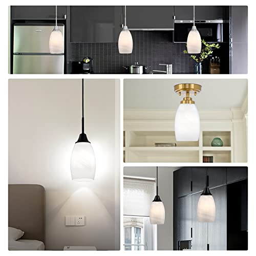 White Art Glass Shades Modern Glass Chandeliers Shade Mini Glass Pendant Light Shade Oval Glass Lamp Shade White Swirl Marbled Glass Shade 1-Pack #TOP4