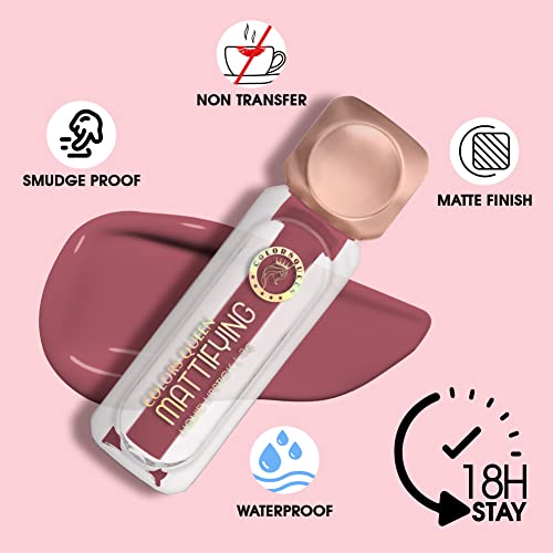 Image of Colors Queen Mattifying Non Transfer Liquid Lipstick - 17 Flamingo - 3g | Long Lasting Liquid Matte Lipstick | Transfer Proof & Waterproof Lipstick Enriched with Vitamin E & Almond Oil, Lasts up-to 18 Hours