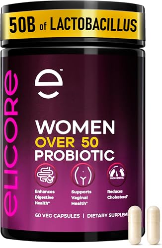 ELICORE Probiotics for Women 50 Billion CFU - Lactobacillus for Digestive & Vaginal Health - Non-GMO, Gluten-Free Blend with MAKTREK Bi-Pass Technology - Vaginal Probiotics - 60 Veg Capsules