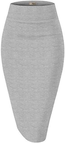 Womens Premium Nylon Ponte Stretch Office Pencil Skirt Made Below Knee KSK45002 1073T Heather GR S