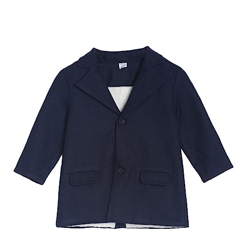 Image of miniklub Baby Front Open Long Sleeve Woven Cotton Long Coat (Navy Color)