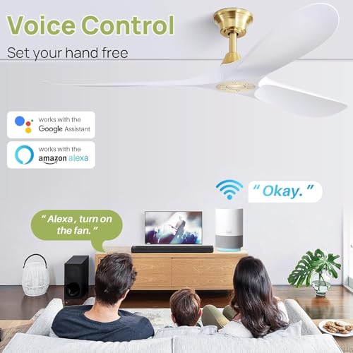 Image of CACI Mall 60 inch Ceiling Fan No Light, White Smart Ceiling Fan with Remote Control, Modern, without Light, Quiet Reversible DC Motor for Outdoor, Living Room, Bedroom, Patio, Porch