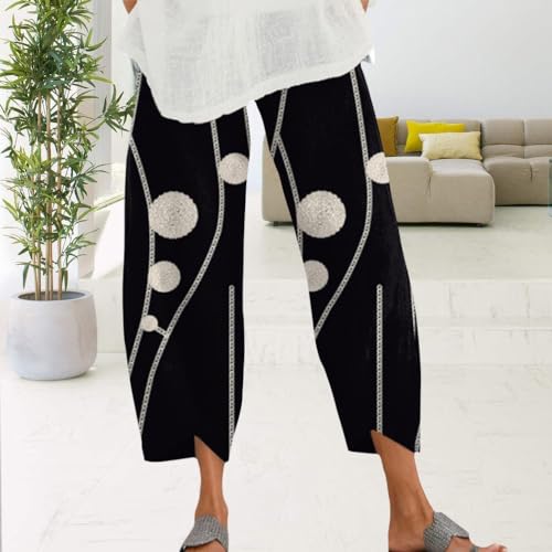 Womens Cotton Linen Capri Pants Boho Wide Leg Loose Palazzo Cropped Pants Summer Casual Baggy Trousers with Pockets2