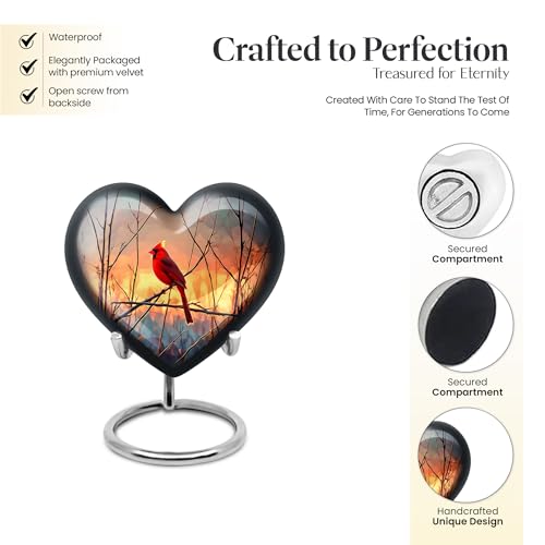Image of Cardinal Bird Urn - Keepsake Urn for Human Ashes Adult Female Mom - Burial Urns - Small Funeral Urns for Human Ashes Adult Women - 3 Inch