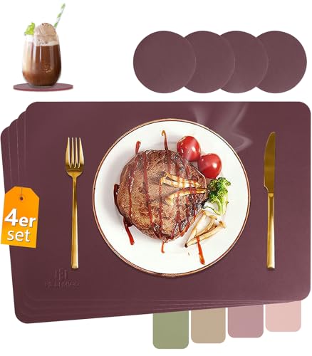 HELI MIAO Tischsets Abwaschbar,Platzsets Abwischbar, Leder,Hitzebeständig Doppelseitigen I 6er Set Platzdeckchen Lederoptik mit Untersetzer,Tischuntersetzer rutschfest,Salbeigrün