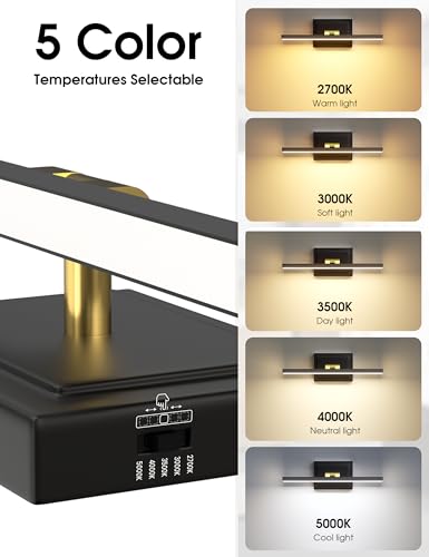 Image of VOLISUN Modern Bathroom Vanity Light 15.7 inch, Rotatable, 12W Dimmable 5CCT Led Bathroom Light Fixture Over Mirror, Black Gold Bar Vanity Light for Bathroom Mirror Restroom-ETL Certificated