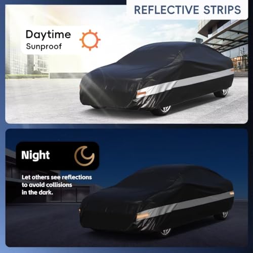 Image of Holhtly Car Cover Custom Fit for Dodge Charger, Car Covers for Automobiles All Weather Waterproof Sun Snow Rain Wind Dust Protection, Outdoor Car Cover Black & Grey