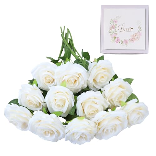 LVEFIT Artificial Rose Flower Ivory Flowers Ivory...