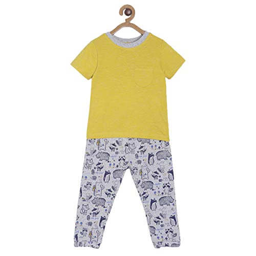 Image of miniklub Boys Yellow & Grey Solid T-Shirt With Pyjamas
