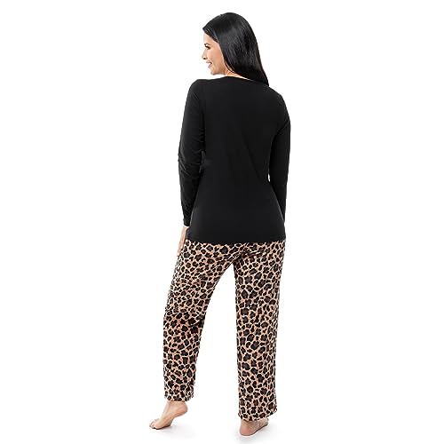 Image of Fruit of the Loom Women's Sueded Jersey Crew Top and Fleece Pant Sleep Set
