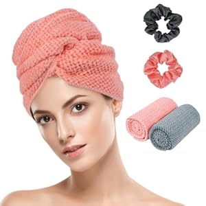 AOOWU Grote microvezel haarhanddoek, 2 stuks, zeer zacht, absorberende tulbandhanddoek met elastische bandjes, sneldrogend, voor lang en dik haar