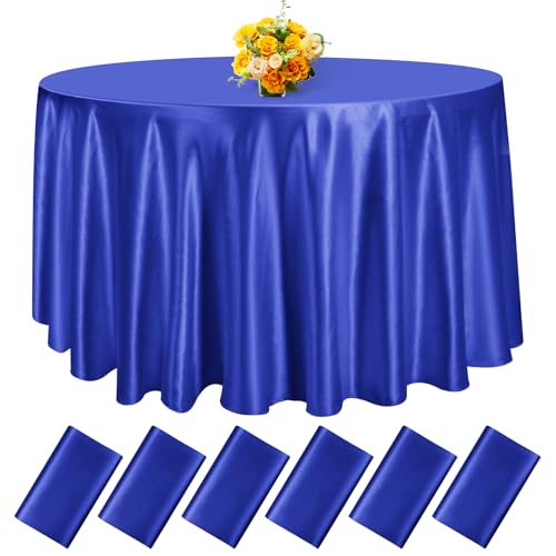 fani Royal Blue Satin Tablecloth,6 Pack 120 Inch,Round Table Cloth Silk