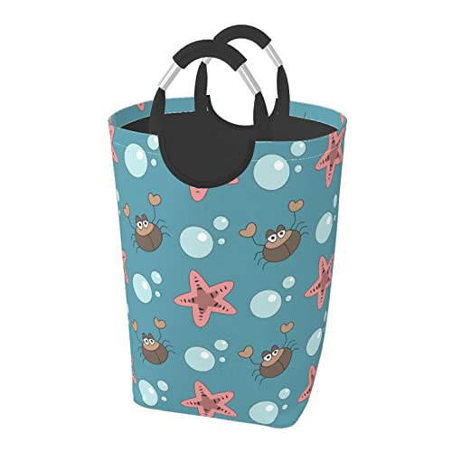 ランドリーバスケット カニ ヒトデ 海 洗濯物入れ 汚れた衣類バスケット 持ち運び ランドリーバッグ 折り畳み式洗濯カゴ 収納バッグ 雑貨収納 大容量 折りたたみ 撥水加工 取っ手付き 軽量 旅行 寝室 脱衣所 リビング