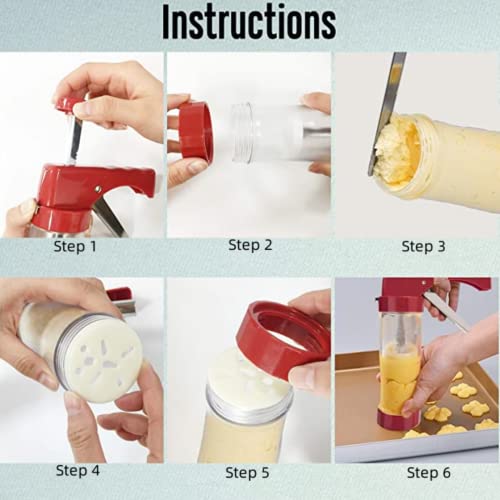 LONG TAO Cookie Press Maker Kit DIY Cookie Maker Biscuit Maker Cake Dessert Maker with 16 Disc and 6 Nozzles for Baking Kitchen Home DIY and Decoration (Red) - Thumbnail 6