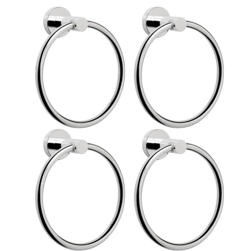 NearMoon Bath Towel Ring, Bathroom Hardware Accessories-Thicken Stainless Steel Hand Towel Holder for Bathroom, Modern Round Towel Hanger Wall Mounted (Chrome, 4 Pack)