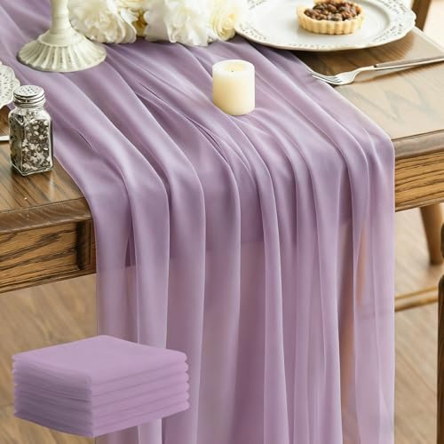 LINNUO HOURSE Purple Glitter Chiffon Table Runner 35x120 Inches 6 Pack for Christmas Home Dining Party Table Decor by LINNUO HOURSE - Used condition - US$28.49