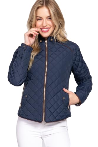 NE PEOPLE Womens Lightweight Quilted Zip Jacket, Large, NEWJ22NAVY