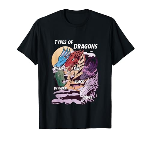 Tipos de dragones, regalos divertidos para amantes de los dragones para niños y niñas Camiseta