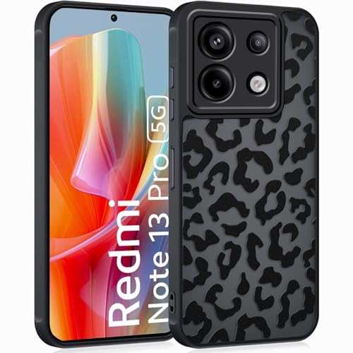 Coqinen Handyhülle für Xiaomi Redmi Note 13 Pro 5G Hülle Matt Transluzente Case mit Stilvolle Leopard Muster Silikon Aesthetic Schutzhülle mit Kratzfeste PC Rückseite + Stoßfest TPU Bumper - Schwarz
