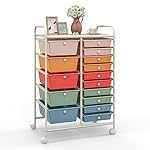 Giantex 15 Drawers Rolling Cart, Classroom Organizers, Storage Cart with Wheels, for Teacher Office Home School Supplies Tool Craft Art Paper