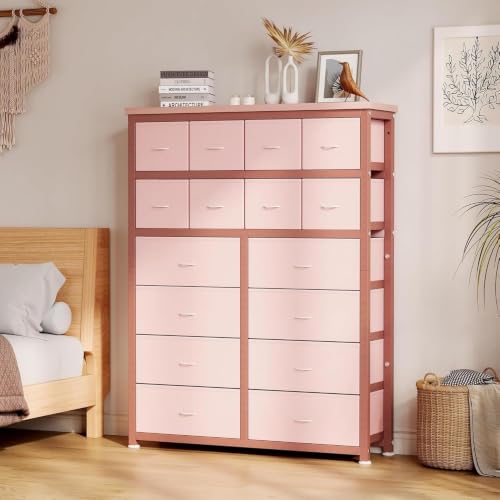 Cómoda alta rosa de almacenamiento vertical para ropa en dormitorio pequeño sin espacio 7