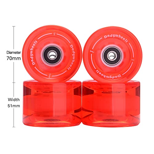 Dadywheels 70Mm 78A Longboard Skateboard Wheels With Abec-9 Bearings, Spacers And A Skate Tool (Set Of 4) Clear/Red #TOP4
