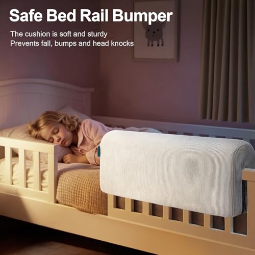 Image of AEOCOO Bed Bumpers for Toddlers, Size 3 Ft, Toddler Bed Rail Bumper Protector for Loft Beds & Bunk Beds, Bed Rail Height Extender Bed Guardrail, Anti-Bump | Fall Prevention, White