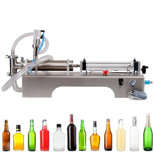 riempitrice pneumatica per liquidi, semiautomatica, testa singola/doppia, per riempimento quantitativo di liquidi da 50-500 ml, velocità di produzione 9-16 bpm