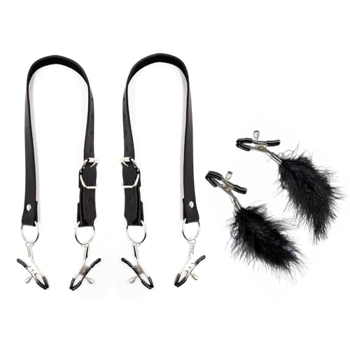 Set BDSM,Clitorial Labia Clamps con Cinghie Divaricatori Regolabile + Capezzoli Pinze con Piume,Clip Vaginale Seno Morsetti Sex Toys Fetish Sesso Torture Restrizioni per donne