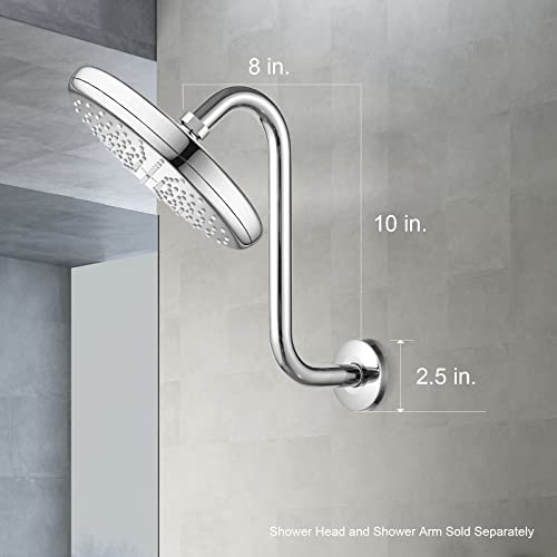 Offo Shower Head Extension Arm 10 Inch, S Shaped Shower Arm With Flange High Rise Goose Neck Shower Arm Extension Chrome Finish #TOP4