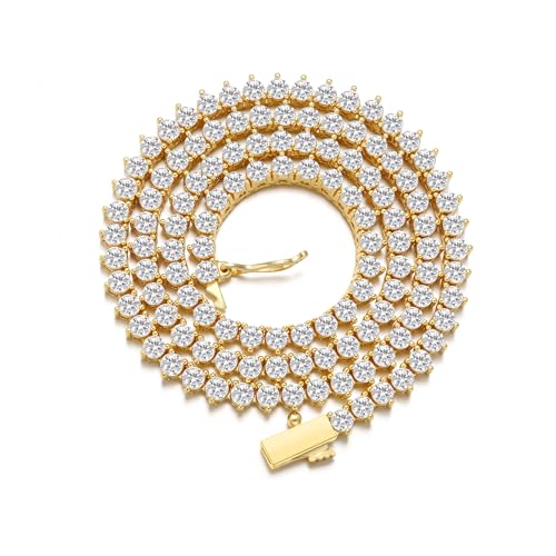 BREN 3mm 3 Prong Tennis Necklaces for Women Men 18K White/Yellow Gold Plated 16/18 inches Round Cubic Zirconia Dainty Chain Jewelry