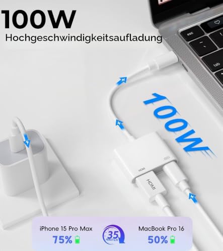 Apple USB-C auf HDMI Adapter 4K @ 240Hz für iPhone 15 16 MacBook Pro Air iPad Pro, MFi-Zertifiziert Typ-C Digital AV HDMI 2.1 Kabel kompatibel mit Samsung Galaxy S25, Nintendo Switch, Pixelbook, XPS