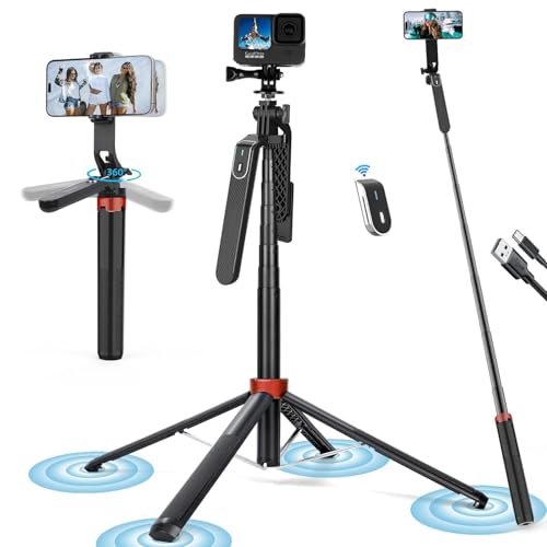 Image of FKU 71-inch Selfie Stick with Tripod Stand 360 Degree, Rechargeable Bluetooth Remote with Balance Handle, with1 /4 Screw (P185 Longest Selfie Stick)