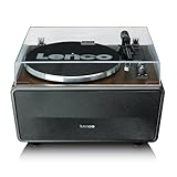 Lenco LS-470WA Tocadiscos Todo en Uno con Altavoces Integrados (80W), Bluetooth, Tracción por Correa y Cápsula Audio Technica - Acabado en Nogal Elegante