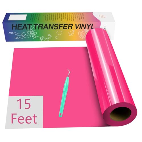Image of HTVRONT Heat Transfer Vinyl HTV Vinyl Rolls - 12 inch x 15ft Neon Pink Iron on Vinyl for All Cutting Machines, HTV Vinyl for Shirts - Easy to Cut & Weed for Heat Vinyl Design (Neon Pink)