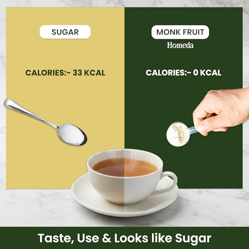 Image of Homeda Monkfruit Sweetener Organic with Non-GMO Erythritol (360g) 1:1 Sugar Substitute | Monk Fruit Powder Sweetner Extract for Diabetes - Healthy Keto Zero Calorie Sugar