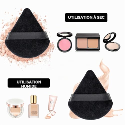 Lot de 6 Éponge de Maquillage avec 3 Houpette Triangle Noir, Eponges pour Fond de Teint Liquide et Poudre Libre, Réutilisables Accessoires Beauty et Outils set – vue 4