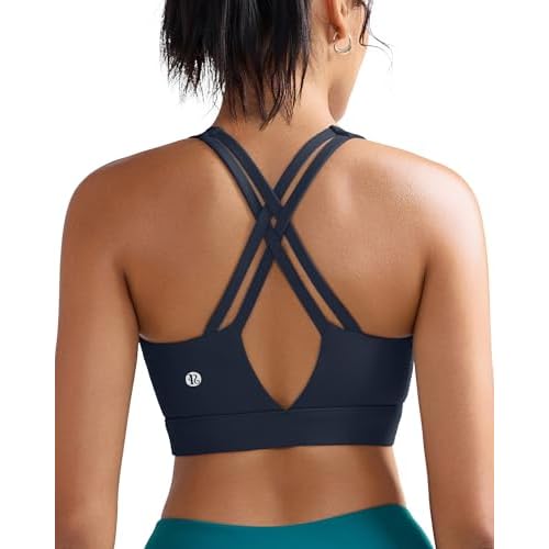 RUNNING GIRL Sports Bra for Women High Support, Molded Cup High Impact Sports Bras with Sewn in Pads Strappy Running Bra Inky Blue X-Large