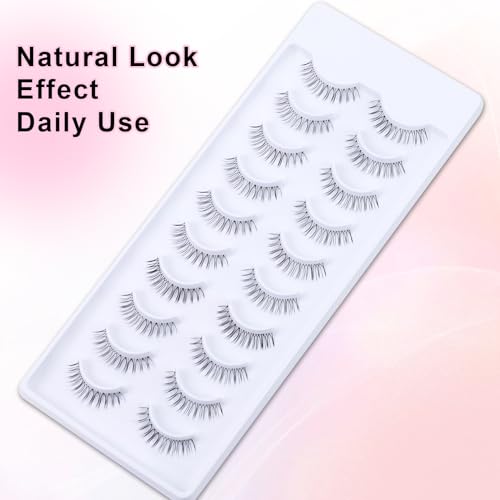 Natural Look False Eyelashes 10 works 100% hand-tied Short Lashes Length 9-11mm Transparent Invisible Band Fake Eye Lashes Strip Natural Faux lashes (A43) - Image 4
