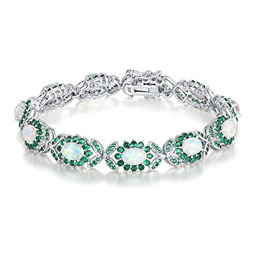 CiNily Opal Tennis Bracelets 18K White Gold Plated link Bracelets Opal Jewelry for Women